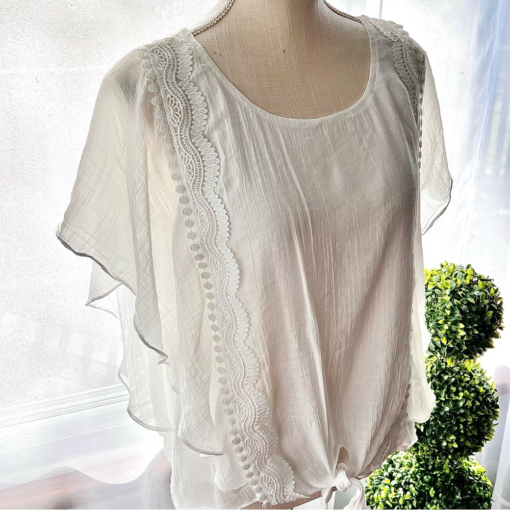 I.N. Studio Gauzy Top Paper White Size Large Petite - Picture 4 of 15